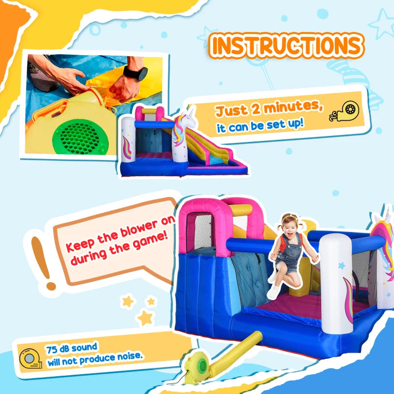Kids 5 in 1 Inflatable Bounce Castle House, Trampoline Water Slide Pool Climbing Wall with Inflator for Kids Age 3-12 Summer 12.4' x 10.5' x 6.9' - Multi-color