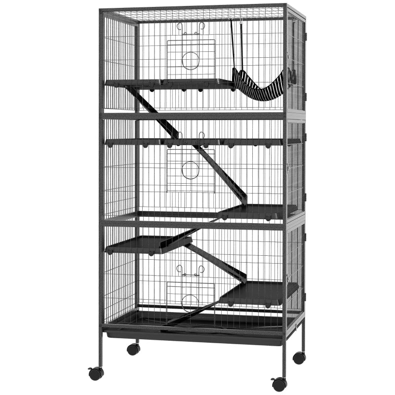 6-Tier Rolling Small Animal Cage, Deluxe Rabbit Cage, Ferret Cage for Mink Chinchilla Kitten Rabbit Charcoal Grey