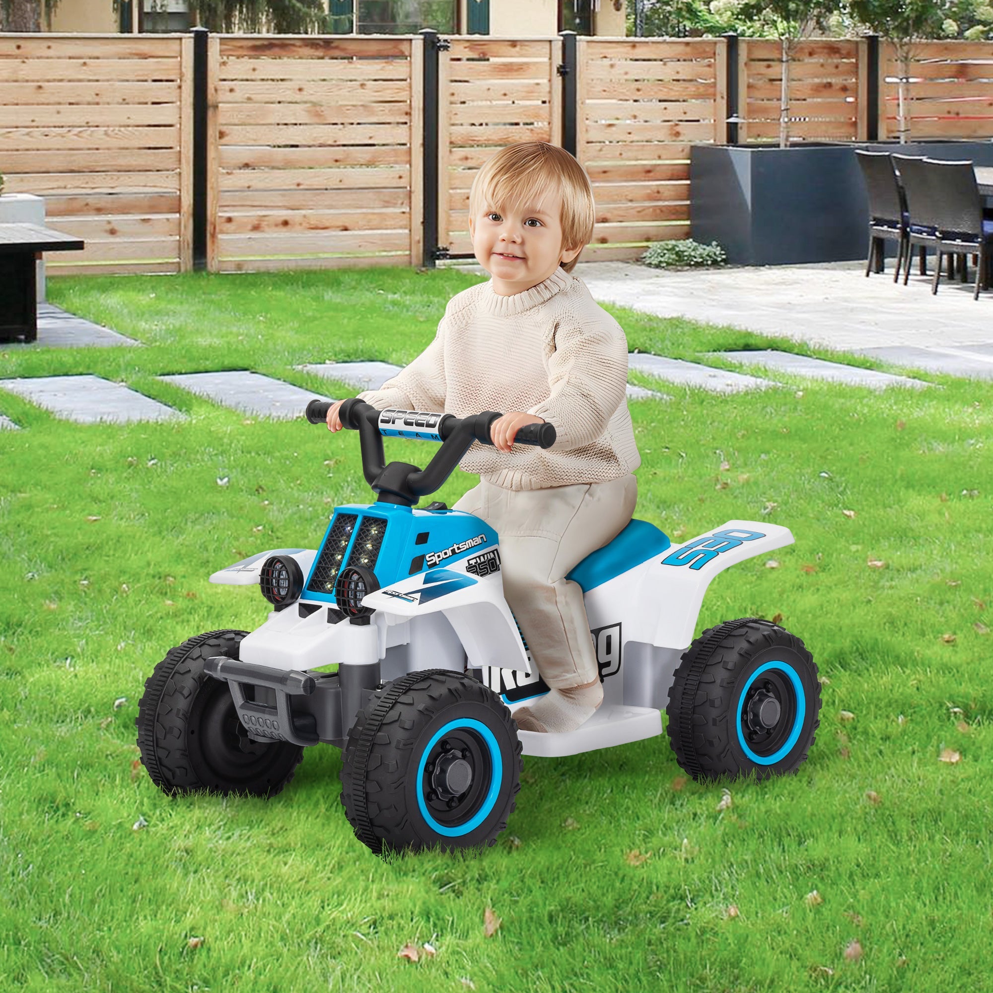 Qaba 6V Kids ATV Quad, 4 Wheeler Battery Powered Electric Ride on Car w/ Lights, Forward Backward, for 3-6 Years, White