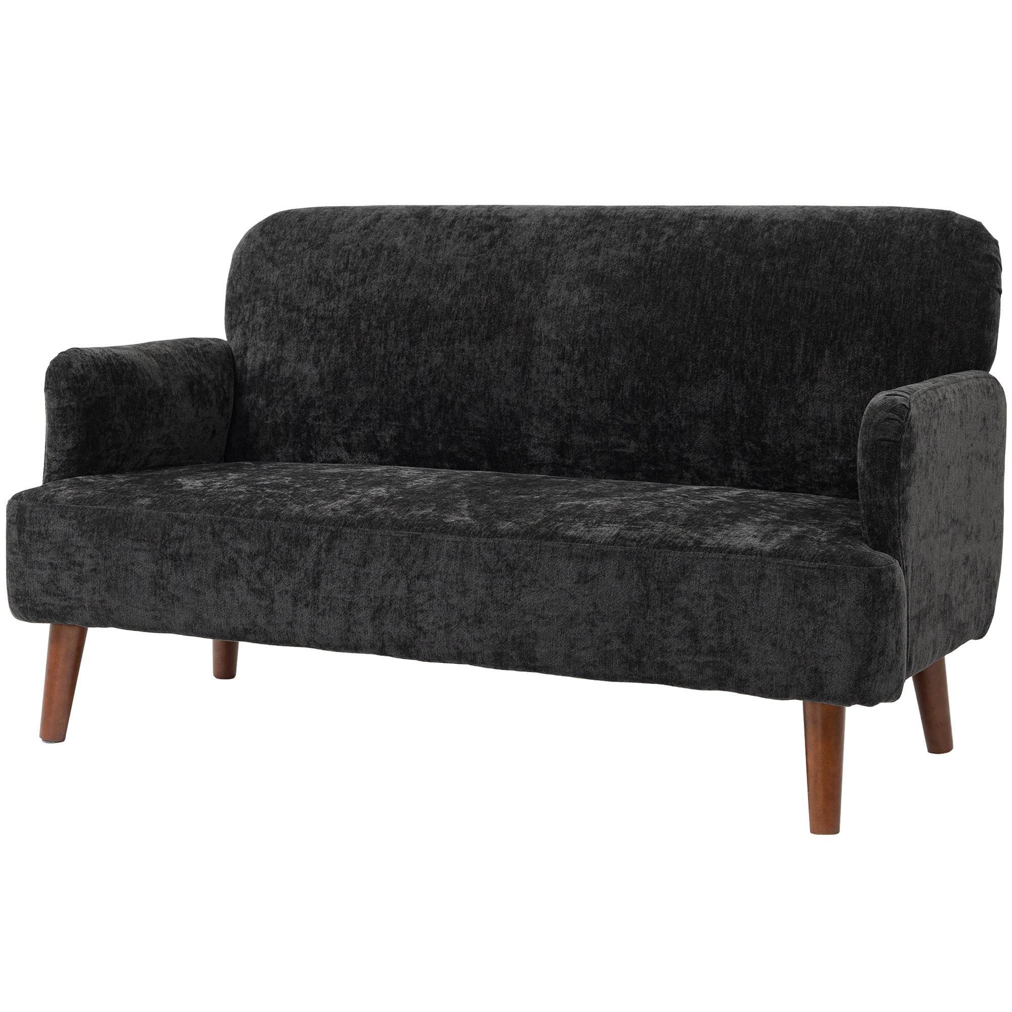 HOMCOM Velvet Feel Fabric 2 Seater Sofa, Small Sofa Loveseat with 8.3" Thick Padding and Wood Legs, Black