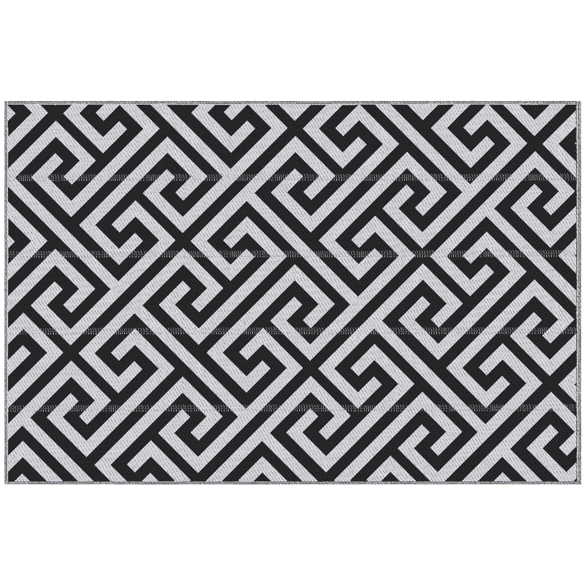 Outsunny 4' x 6' Reversible RV Outdoor Rug, Patio & Camping Plastic Straw Mat, Black & White, for Deck, Beach