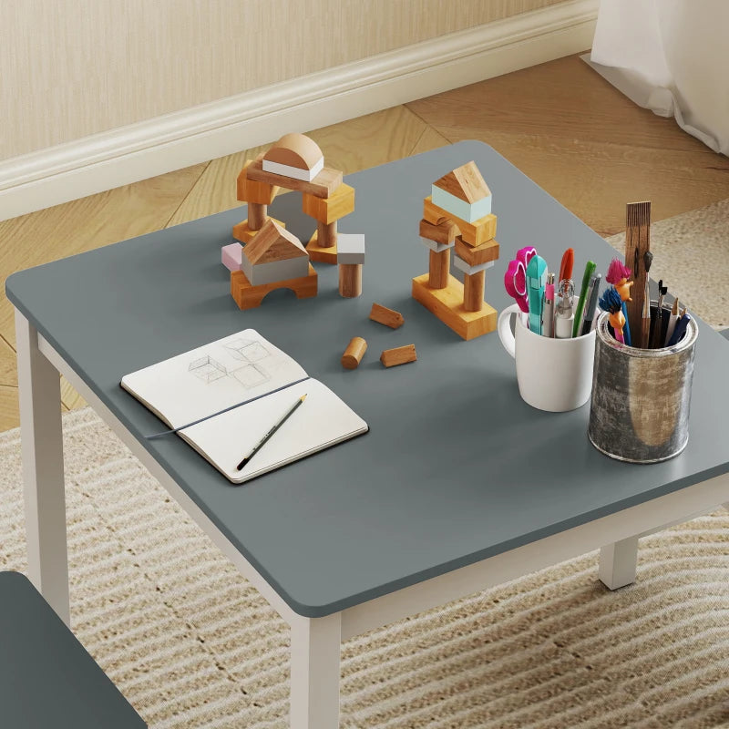 Qaba Kids Table and Chairs Set, Toddler Table and 2 Chair Set for Activity, Art, Craft, Reading, Learning, Grey