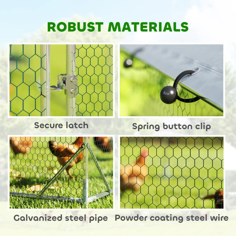 Metal Chicken Coop Run w/ Waterproof Cover, Nesting Box, Roosting Bars, for Outdoor Backyard, 9.8 x 19.7 x 6.4 ft