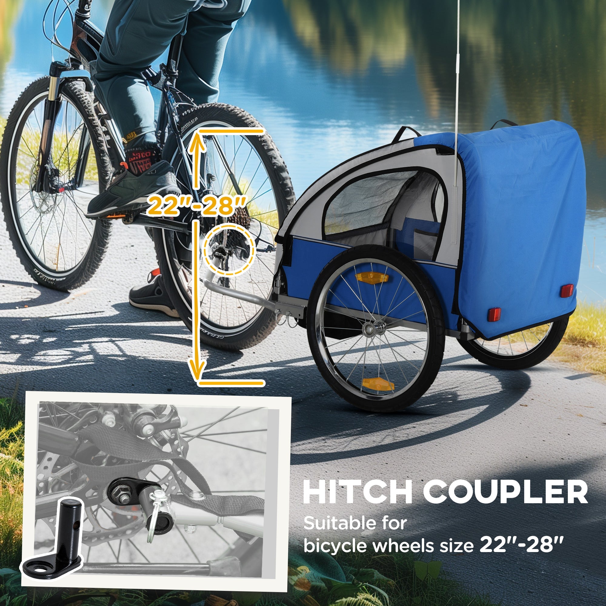 Aosom 2-Seat Child Bike Trailer for Kids with a Strong Steel Frame, 5-Point Safety Harnesses, & Comfortable Seat, Blue