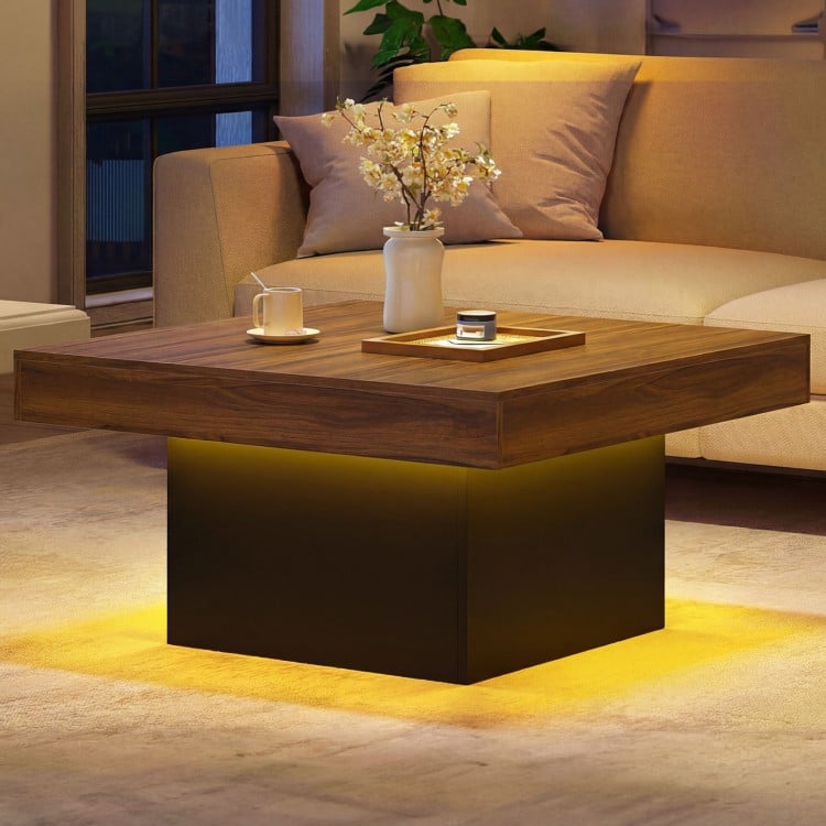 Coffee Table Accent Table with LED Lights and Dynamic Modes-Rustic Brown