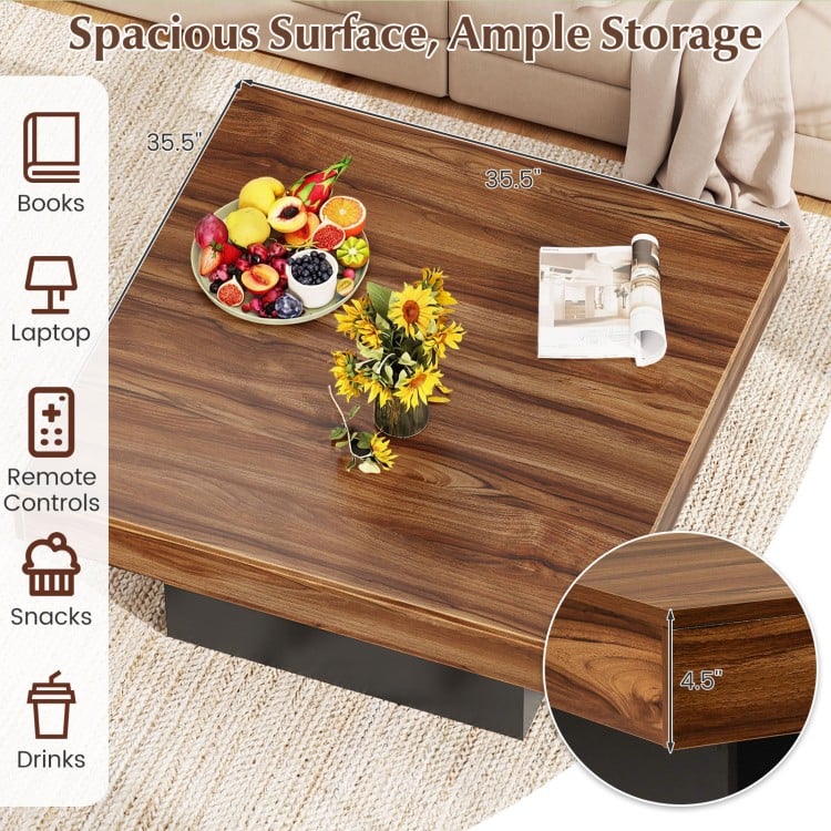 Coffee Table Accent Table with LED Lights and Dynamic Modes-Rustic Brown