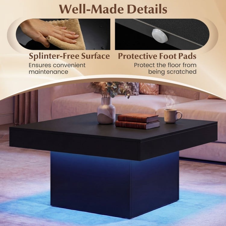 Coffee Table Accent Table with LED Lights and Dynamic Modes-Black