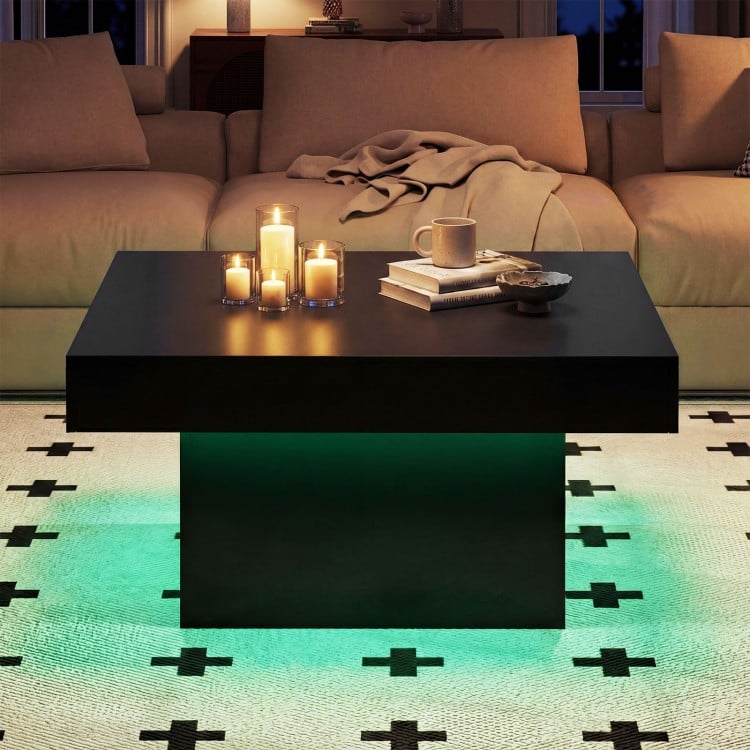 Coffee Table Accent Table with LED Lights and Dynamic Modes-Black