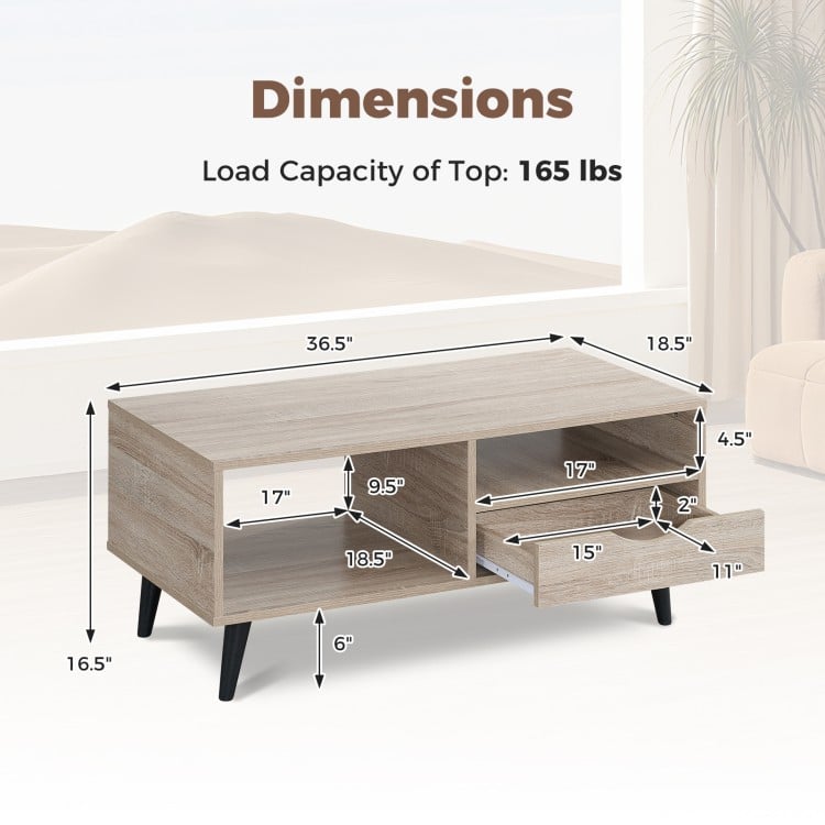Coffee Table with Storage Rustic Rectangle Center Table-Natural