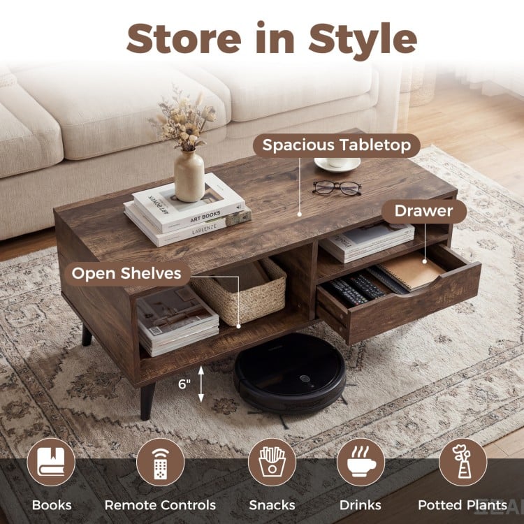Coffee Table with Storage Rustic Rectangle Center Table-Walnut