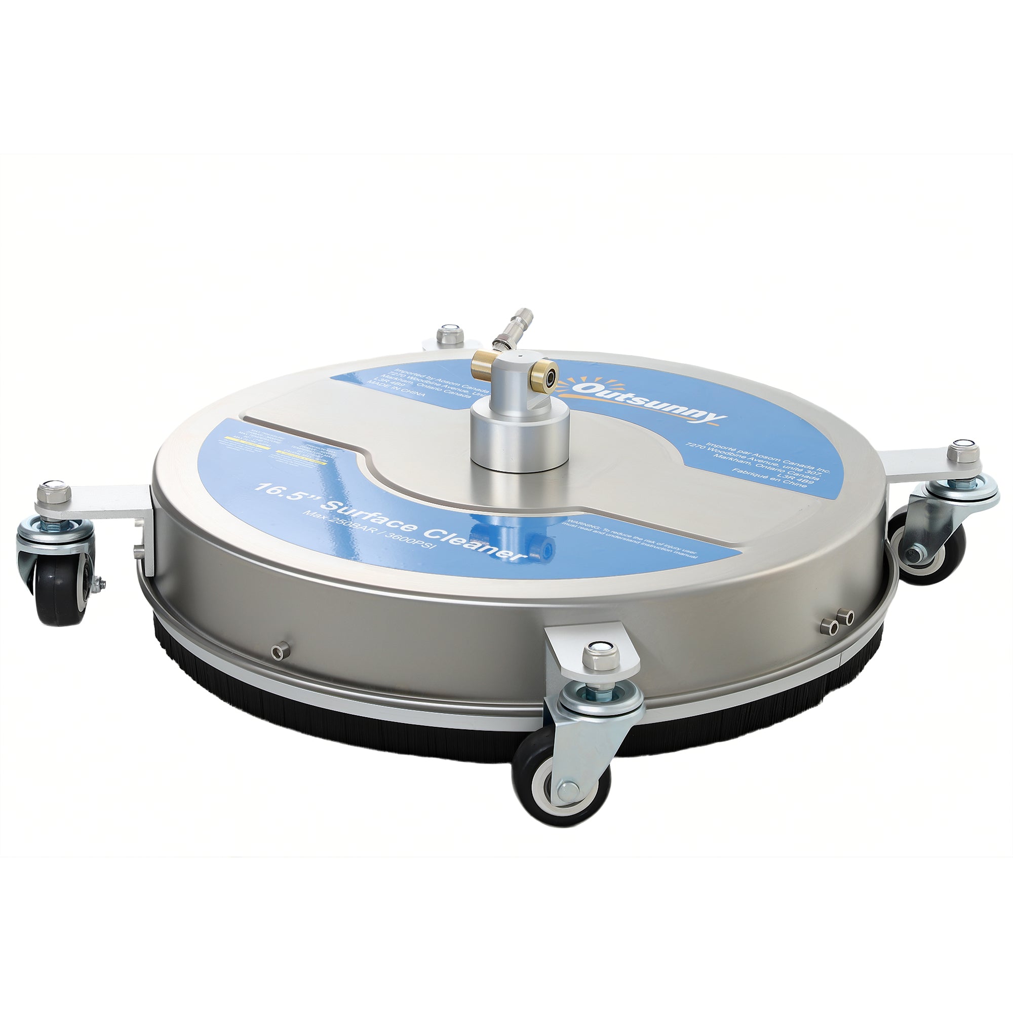 Outsunny 16" Pressure Washer Surface Cleaner with 4 Wheels, Stainless Steel Power Washer Surface Cleaner with 1/4" Quick Connector, 2 Extension Wands, 3600 PSI, Silver