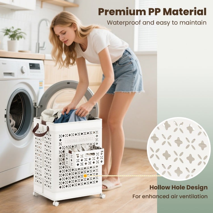 Collapsible Laundry Basket 20 Gallon Plastic Storage Bin-White