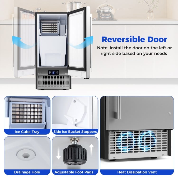 Commercial Ice Maker 110 lbs/24H Undercounter Ice Machine with 25 lbs Storage Capacity