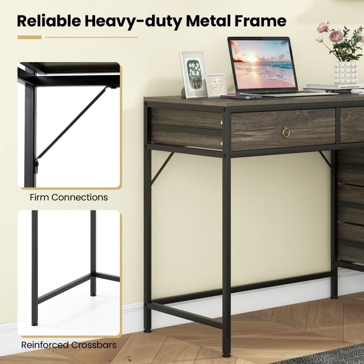 Computer Desk with 5 Drawers Home Office Desk with Side File Cabinet-Grey