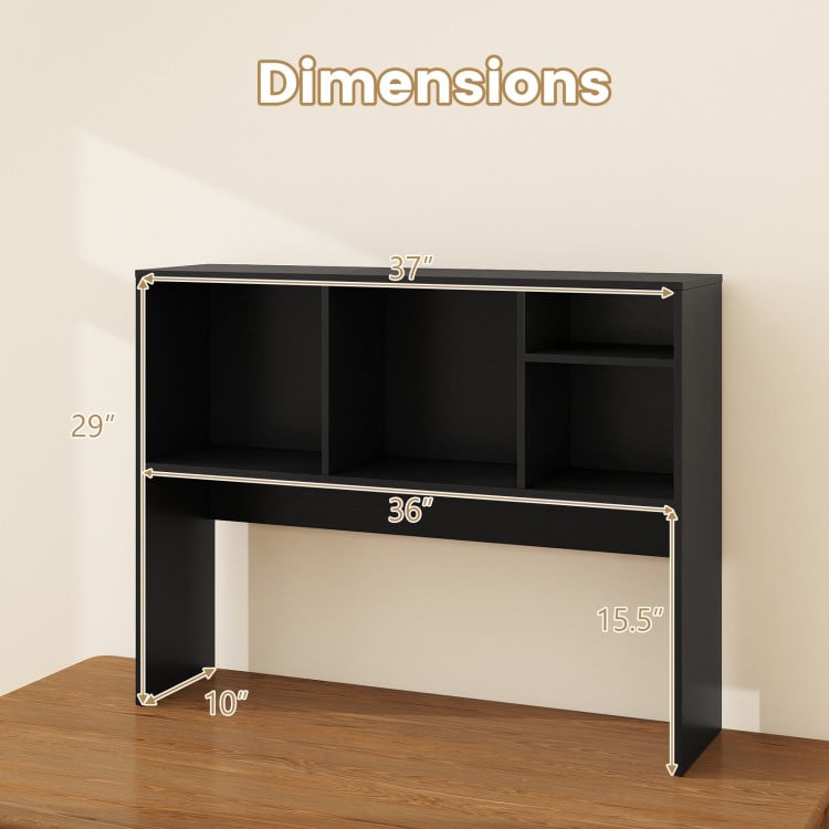 Computer Desktop Bookcase with 4 Cubbies and Open Back Compartment-Black