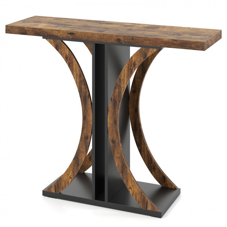 Console Table 39.5 Inch Rectangular Entryway Table with Geometric Frame-Rustic Brown