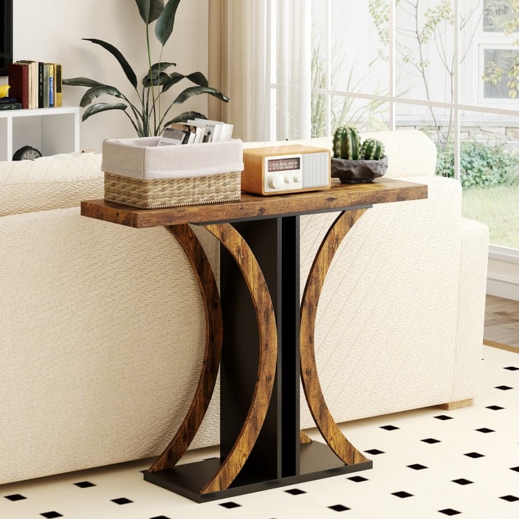 Console Table 39.5 Inch Rectangular Entryway Table with Geometric Frame-Rustic Brown