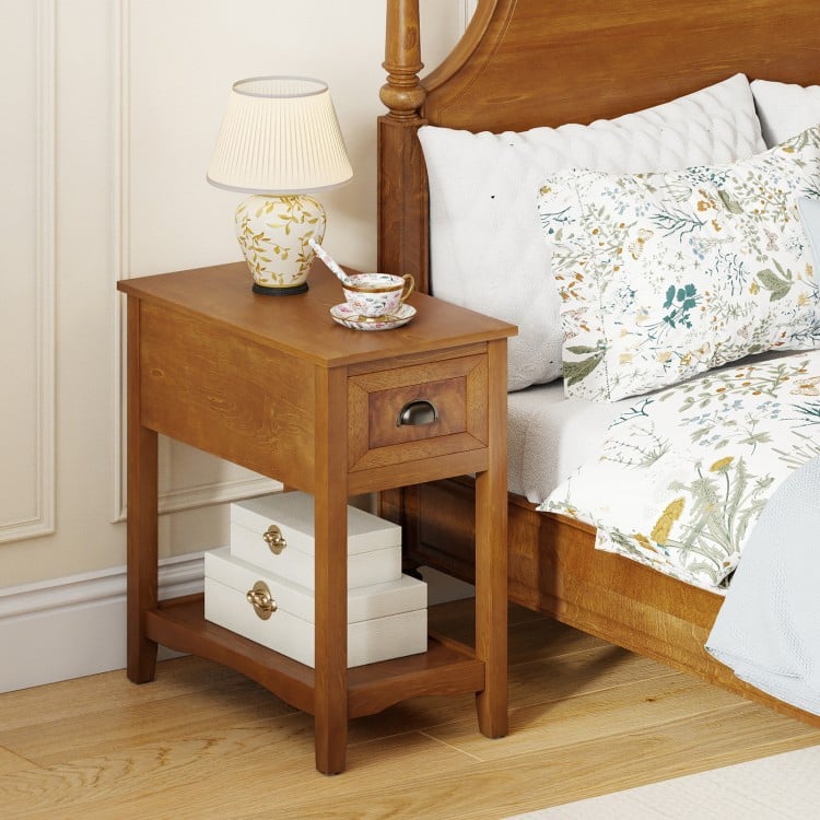 Contemporary Chair Side End Table Compact Table with Drawer Nightstand-Yellow