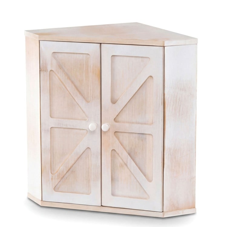 Corner Bread Box for Kitchen Counter Bamboo Double Layer Breadbox Organizer-White