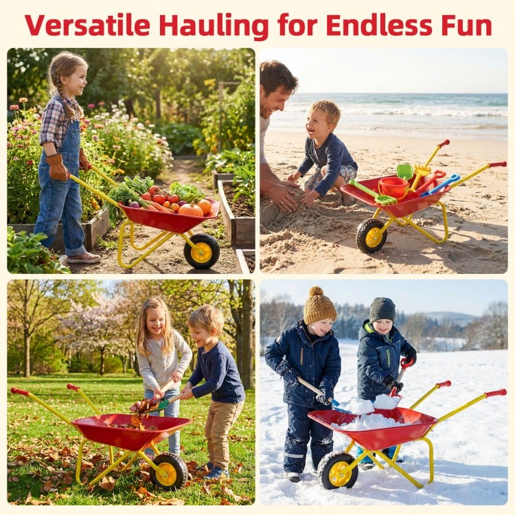Kids Wheelbarrow with All-Terrain Wheels-Red