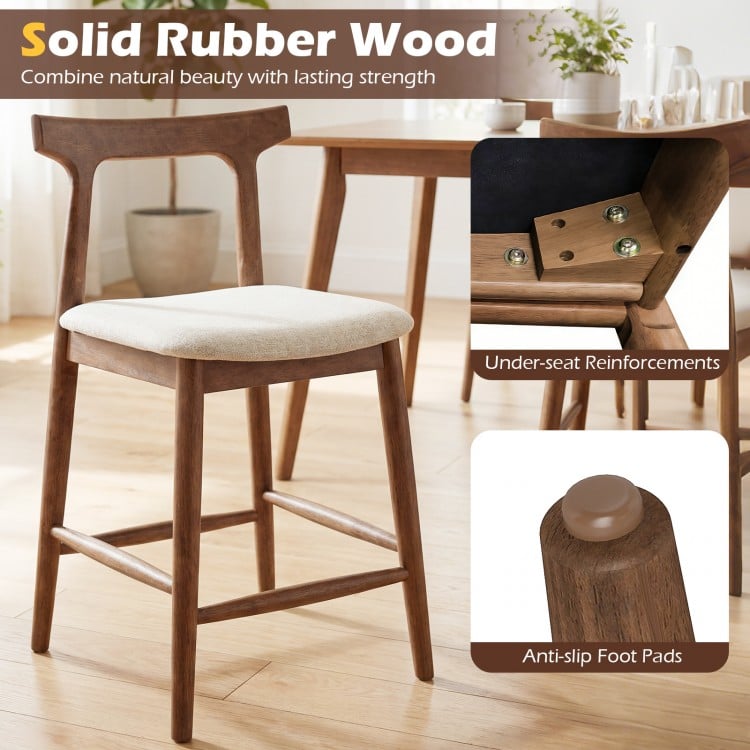 Counter Height Bar Stools 24 Inch Solid Wood Kitchen Island Chairs with Curved Backs-Walnut