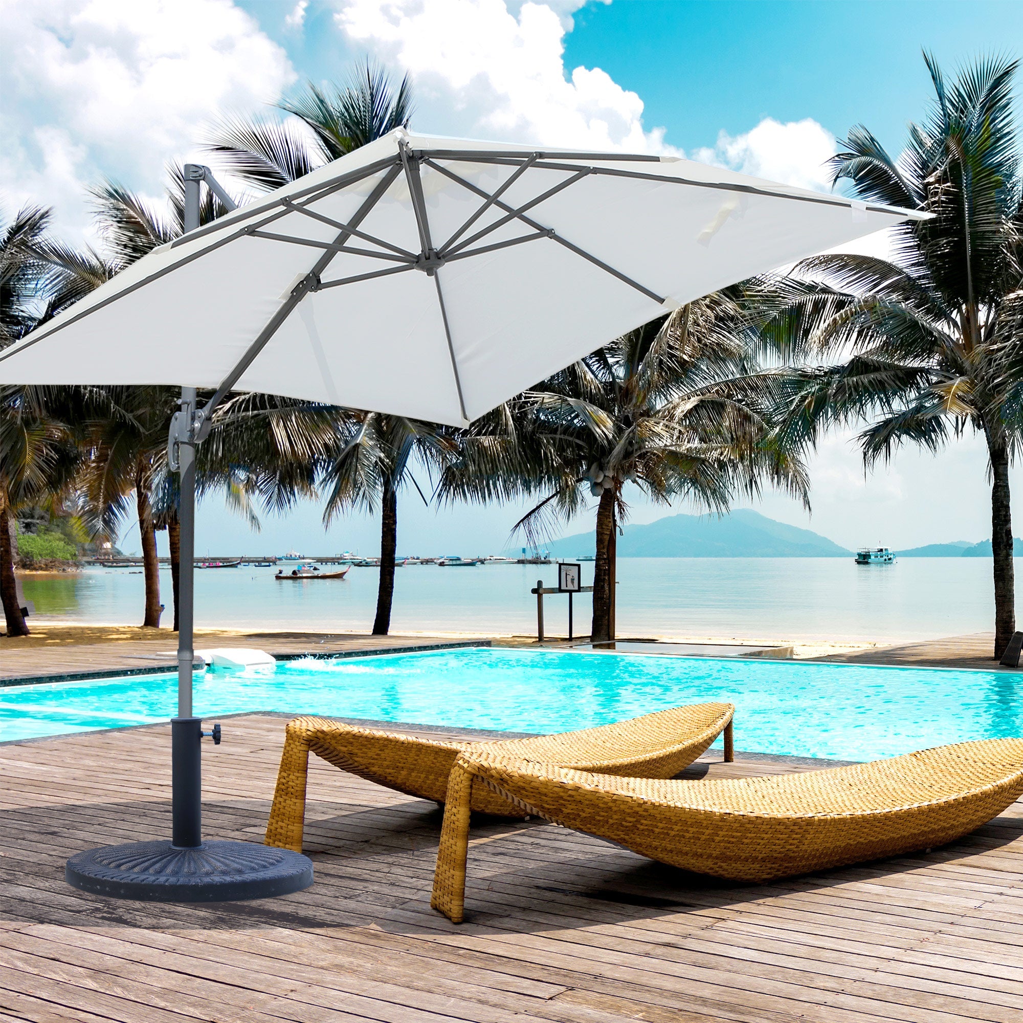 Outsunny Umbrella Base: 31lb 19" Round Decorative Resin Parasol Stand for Outdoor Patio & Backyard, Bronze