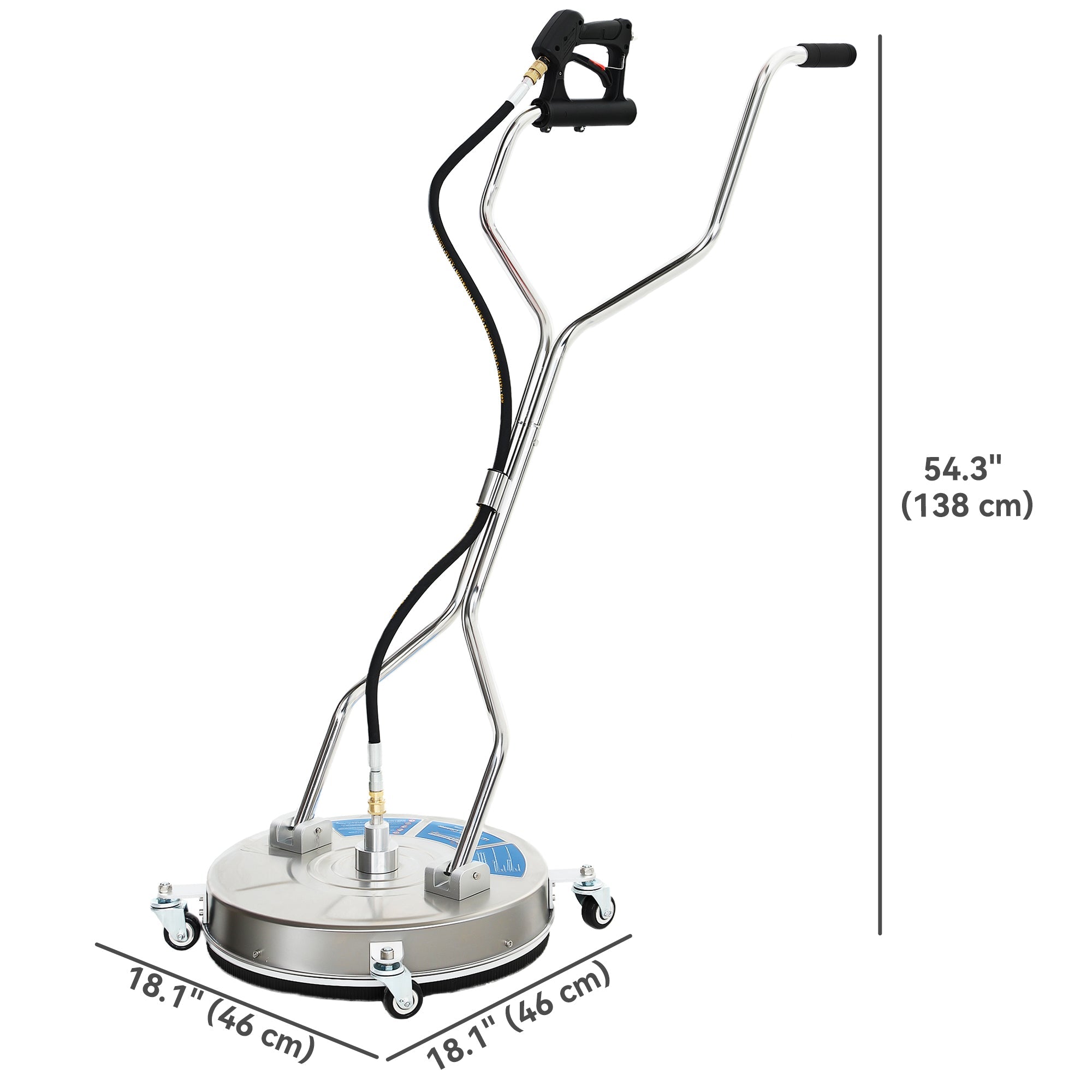 Outsunny 18" Pressure Washer Surface Cleaner with 4 Wheels, Stainless Steel Power Washer Surface Cleaner with 1/4" Quick Connector, 2 Handles, 3600 PSI, Silver