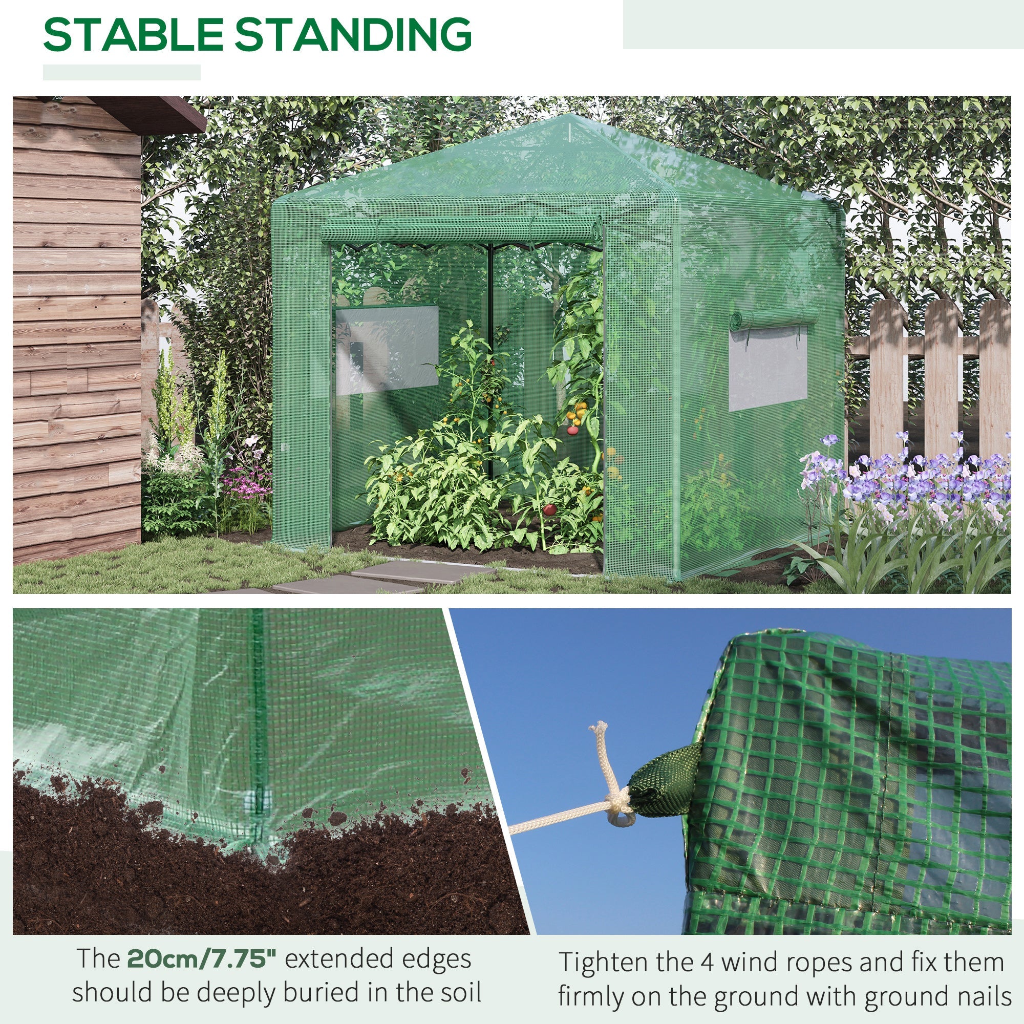 Outsunny 8' x 6' Portable Pop Up Greenhouse Walk-in Hot House with Roll-up Door & 2 Windows Outdoor for Plants Garden Foldable, Green