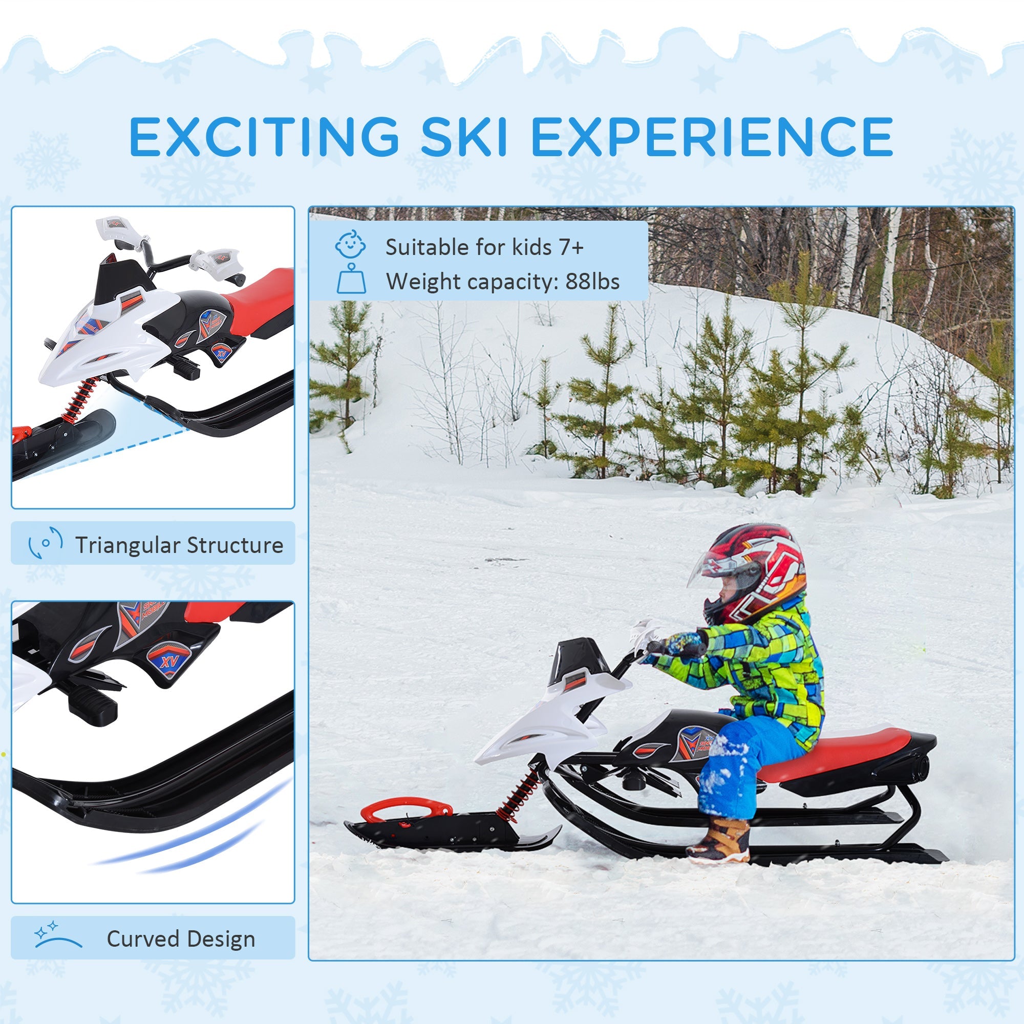 Soozier Snow Mobile Scooter Outdoor Winter Sled Motor Snow Racer Rush Sledge Exciting Ride On Vehicle Children