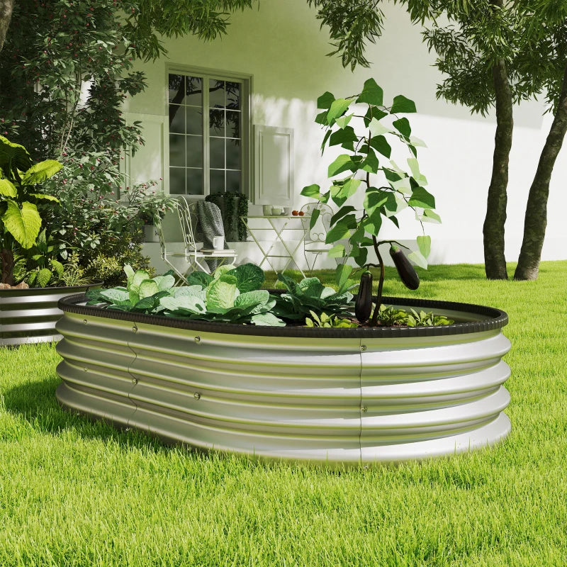 Galvanized Raised Garden Bed, 5 x 3 x 1 ft Modular Metal Garden Beds with Rubber Strip Edging, Silver