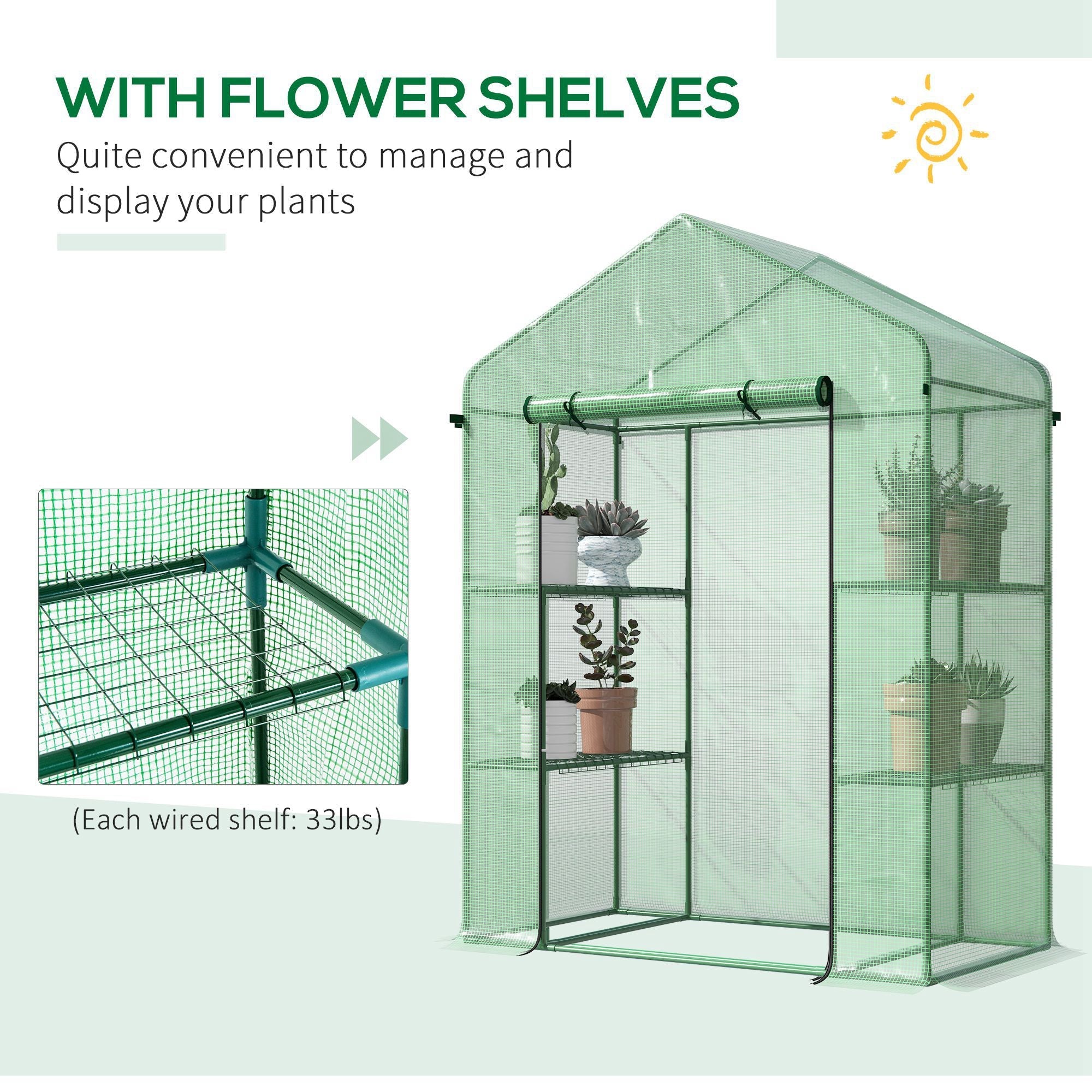 Outsunny Mini Walk-in Grow Room: 556" x 29" x 77" with 4 Shelves Roll-Up Door Weatherized Cover, Deep Green