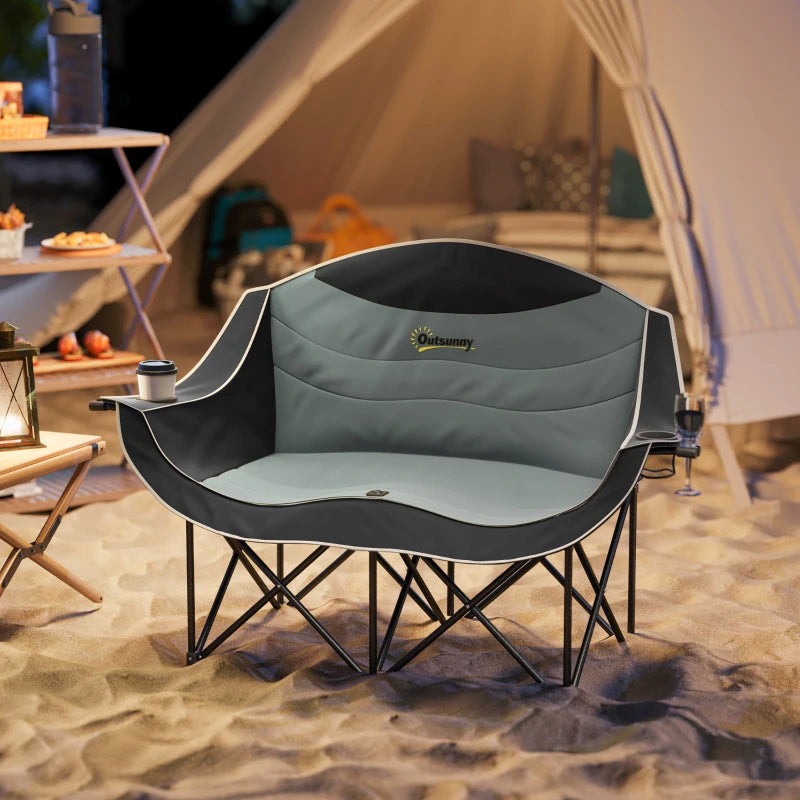 Portable Camp Chair, Double Camping Chair with Cup Holders and Carry Bag, Support 551 lbs, Black