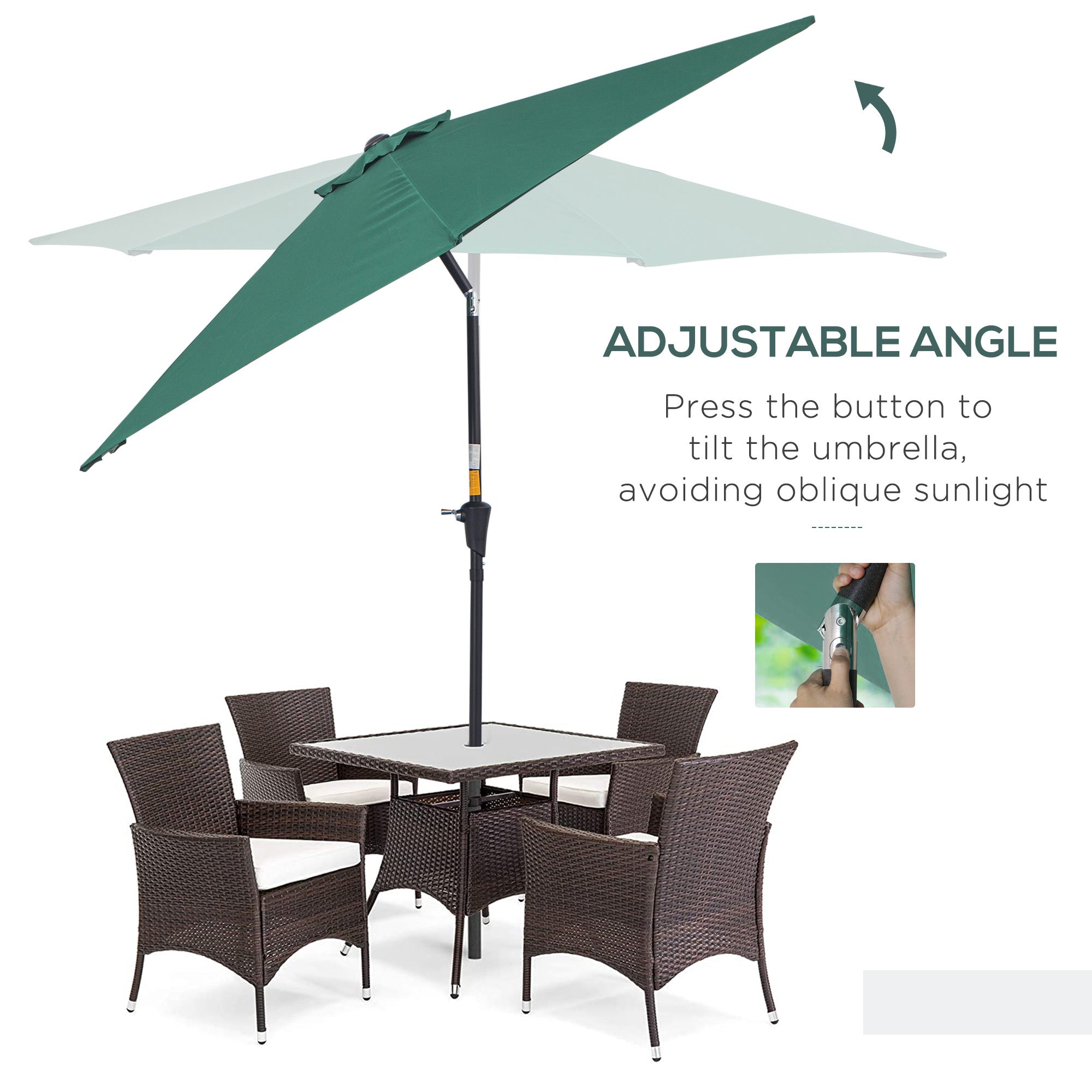 Outsunny Garden Oasis Parasol: 9' Round Aluminum 6 Rib Tilting Canopy Umbrella with Crank Green