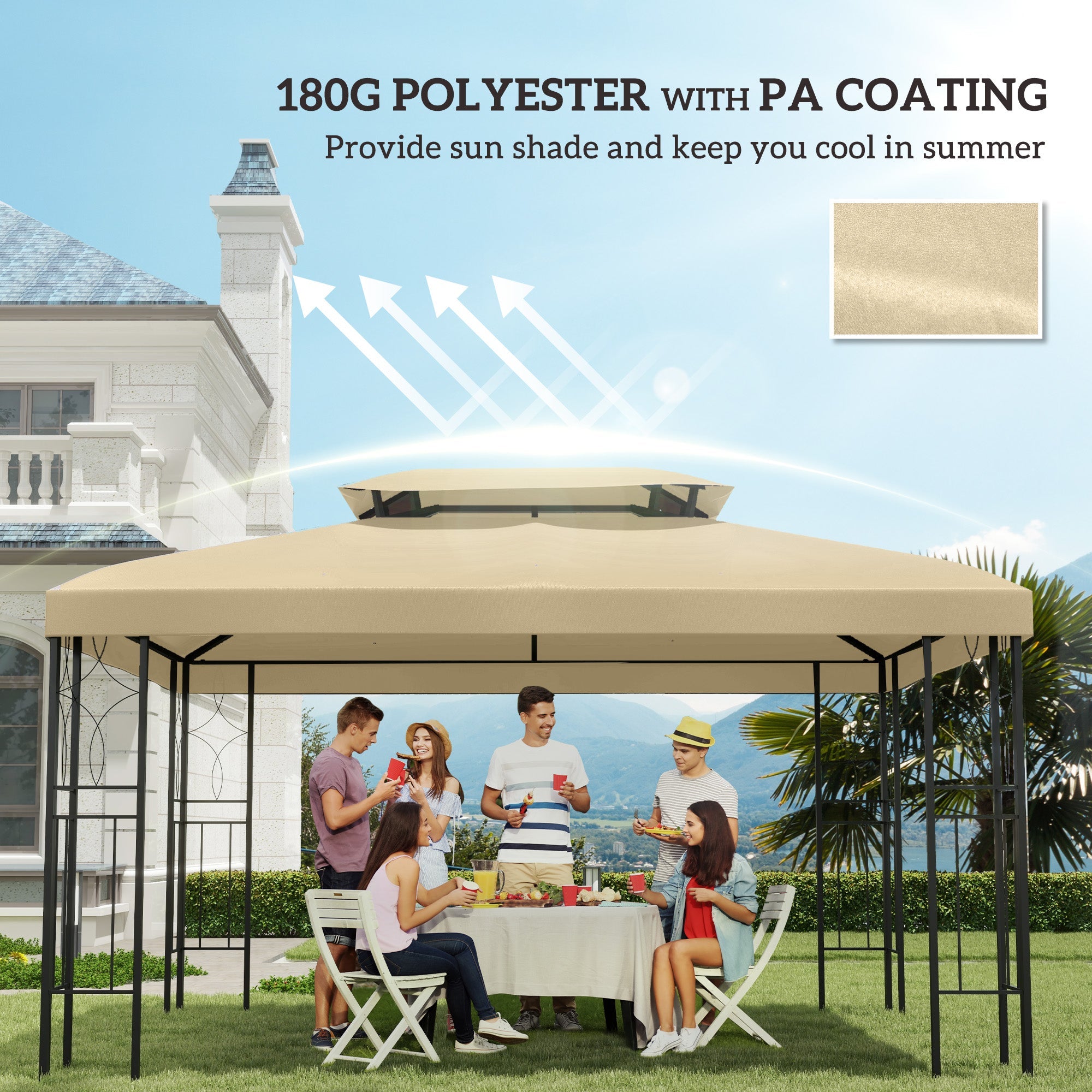 Outsunny 13.1' x 9.8' Gazebo Cover, Gazebo Replacement Canopy with 2 Tier Top for Garden, Patio, Outdoor, Beige