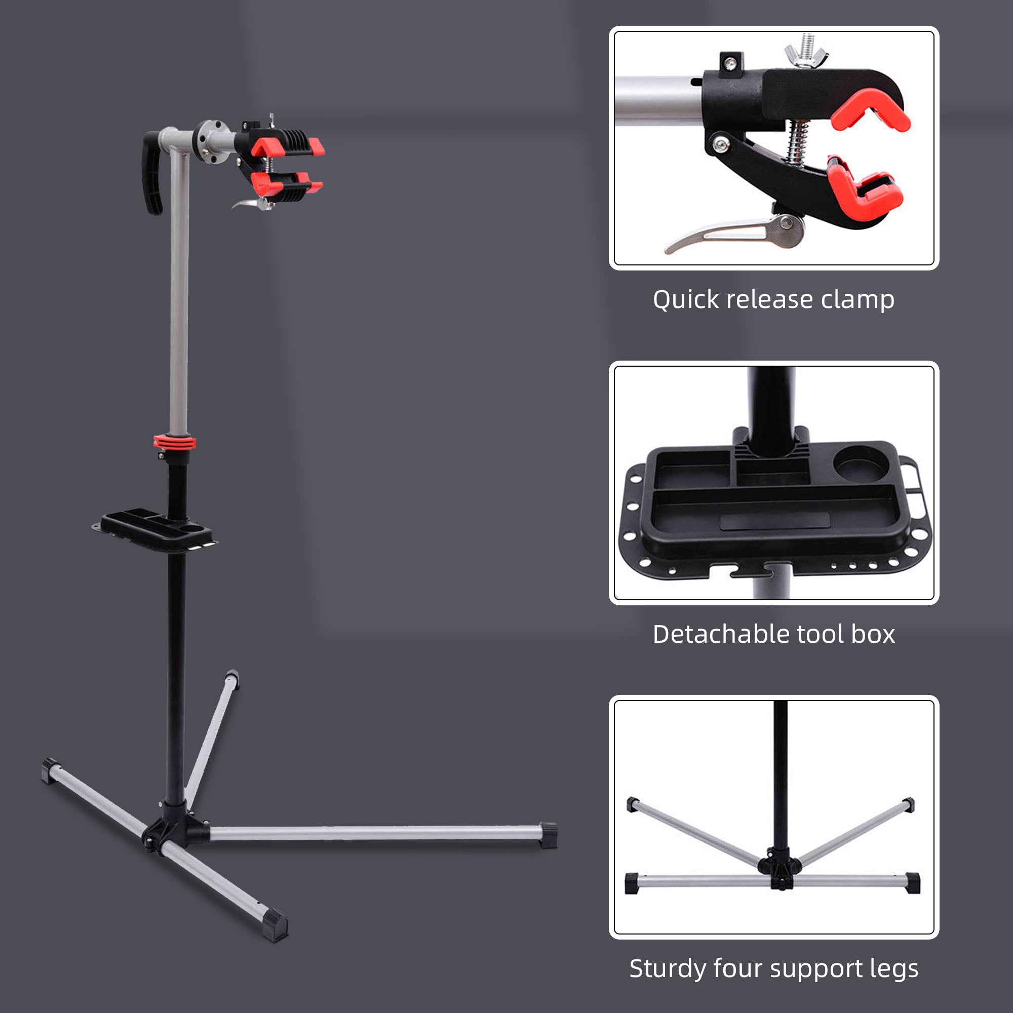 HOMCOM Bike Repair Stand Adjustable 47" To 75" with Tool Tray Bicycle Cycle Maintenance Rack Workstation