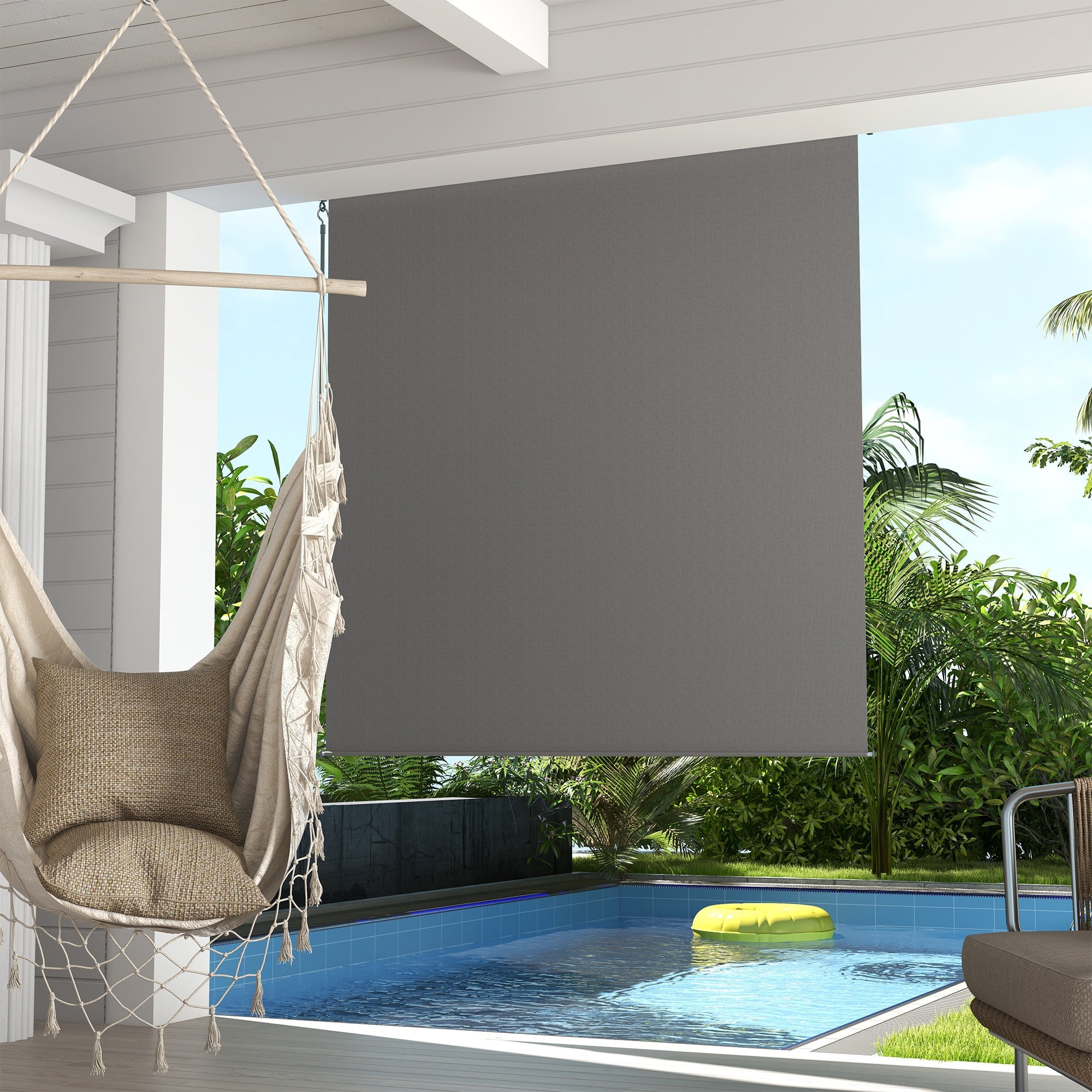 Outsunny 6' x 6' Patio Door Blinds, Outdoor Roller Shades, Cordless Roll Up Shade for Porch Gazebo, Light Grey