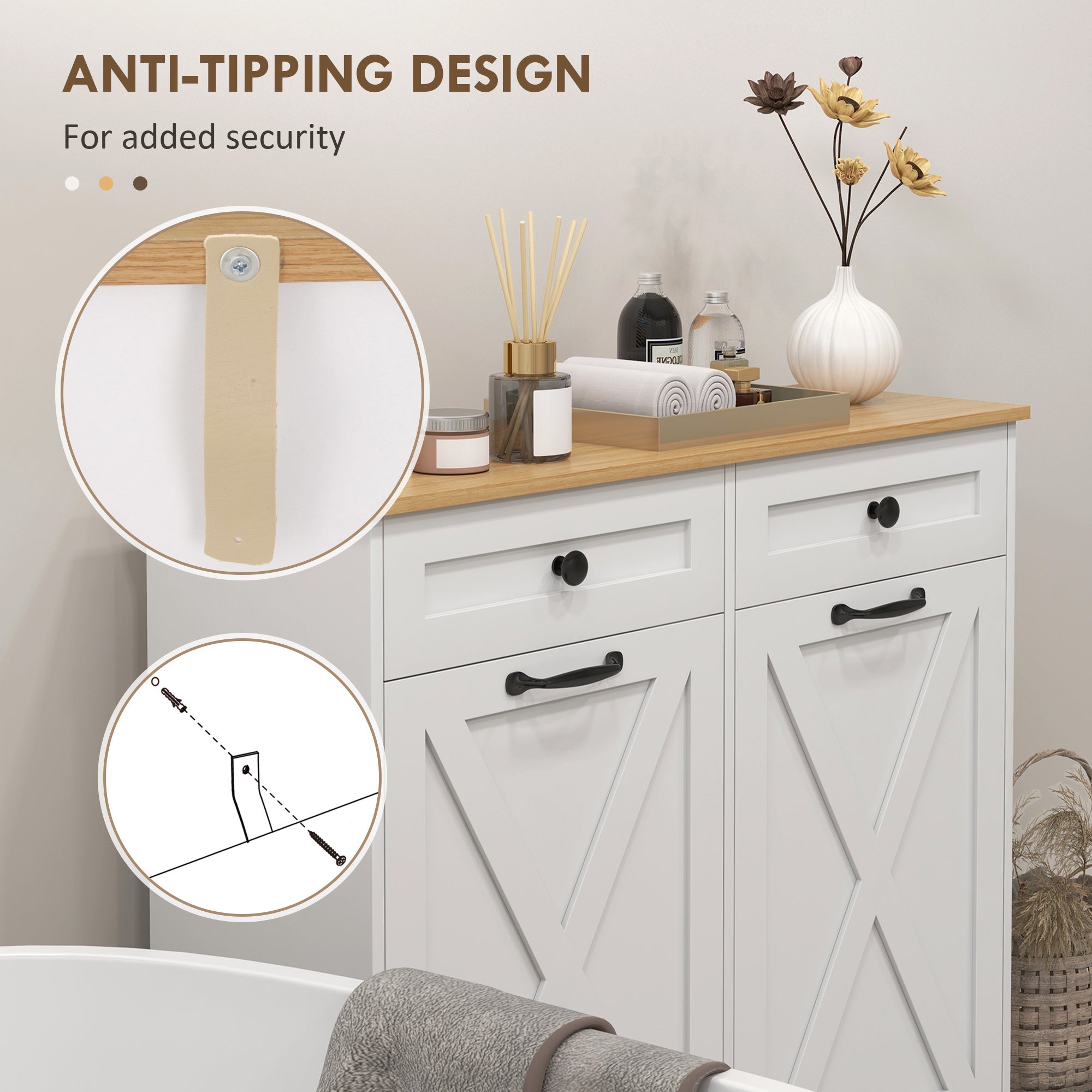 HOMCOM Tilt Out Laundry Cabinet, Bathroom Storage Cabinet with 2 Removable Baskets and 2 Drawers, White