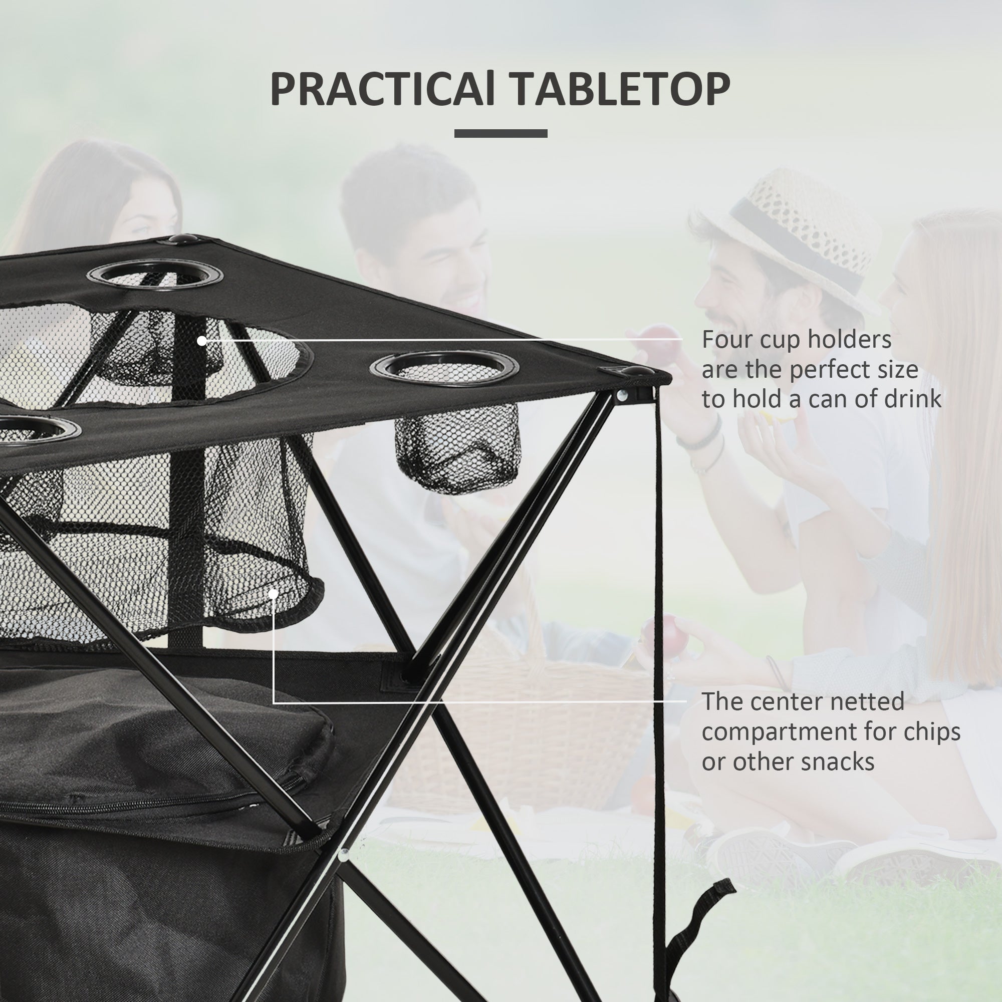 Outsunny Portable Folding Camping Table 22 Picnic Table with Cooler Holders Carry Bag for Travel Hiking Fishing Beach