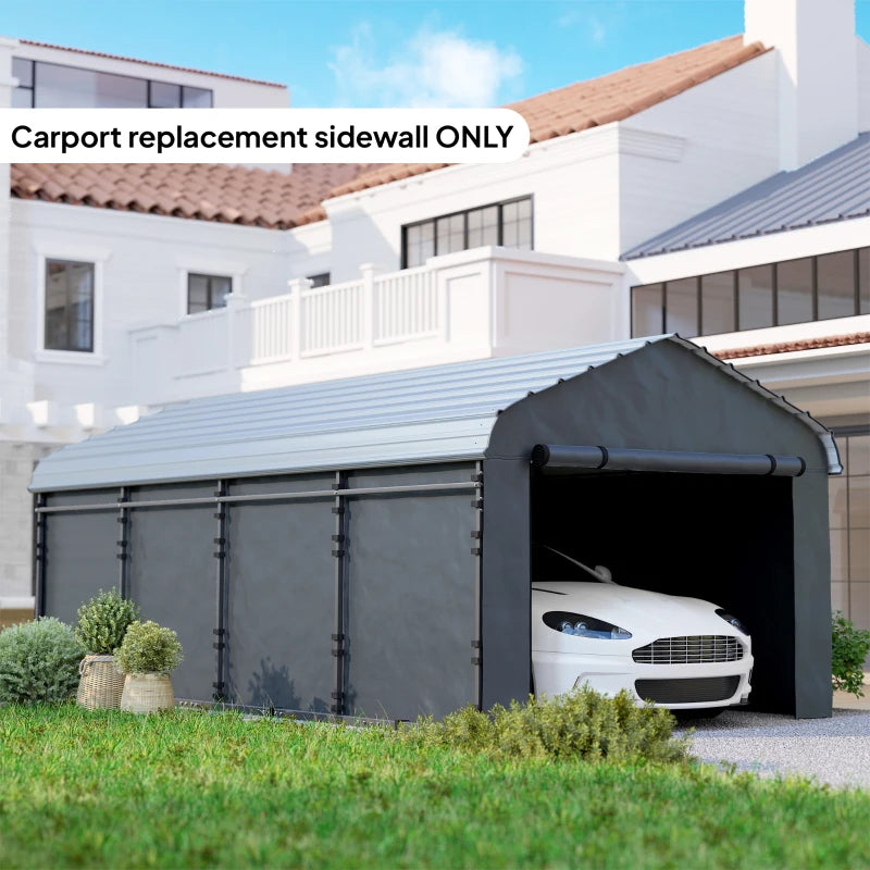 Carport Replacement Canopy Cover Sidewalls for 10' x 15' Carport, UPF50+ Waterproof Garage Car Shelter Tarp, Dark Grey