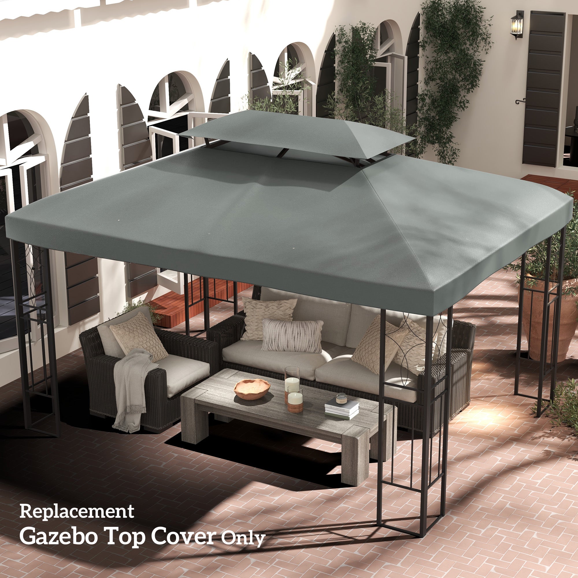 Outsunny 13' x 10' Gazebo Replacement Canopy 2 Tier Top UV Cover Pavilion Garden Patio Outdoor, Deep Grey (TOP ONLY)