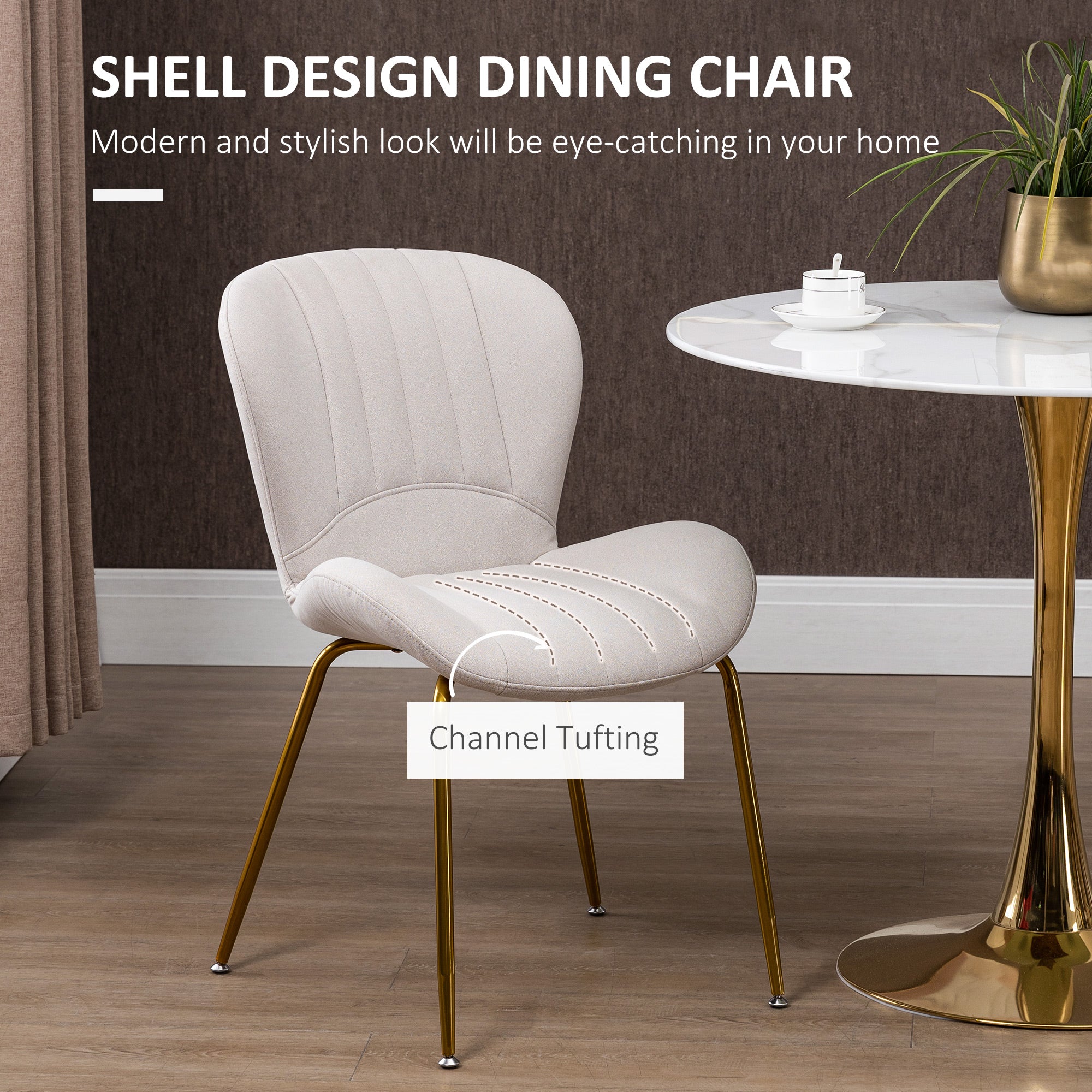 HOMCOM Dining Chairs Set of 2 Modern Accent Linen Upholstered with Cushioned Backrest Cream White for Kitchen