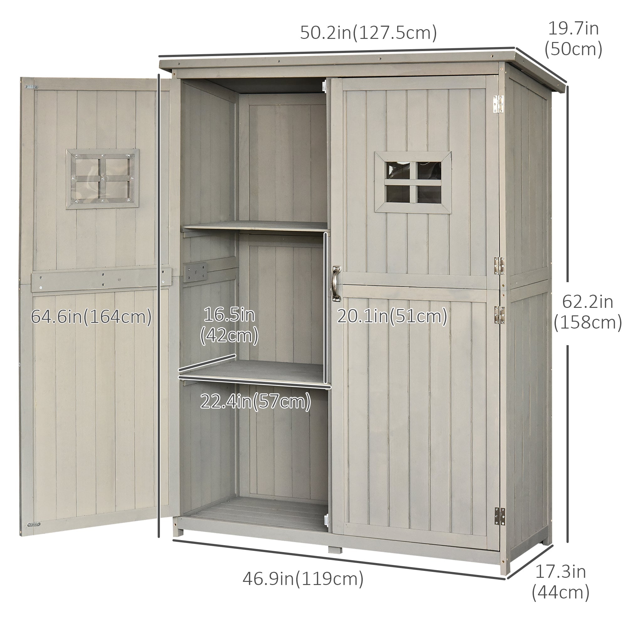 Outsunny Wooden Garden Storage Shed 4x1.5ft Outdoor Tool Organizer with Windows Double Door