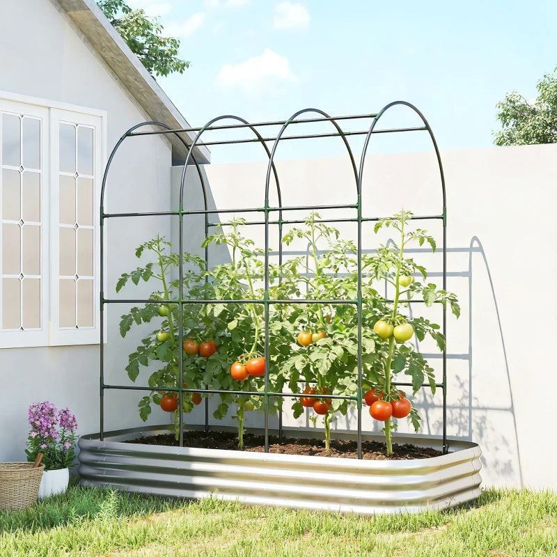 Galvanised Raised Garden Bed with Arched Trellis, 7 x 4 x 7ft Metal Outdoor Planter Box with Open Bottom