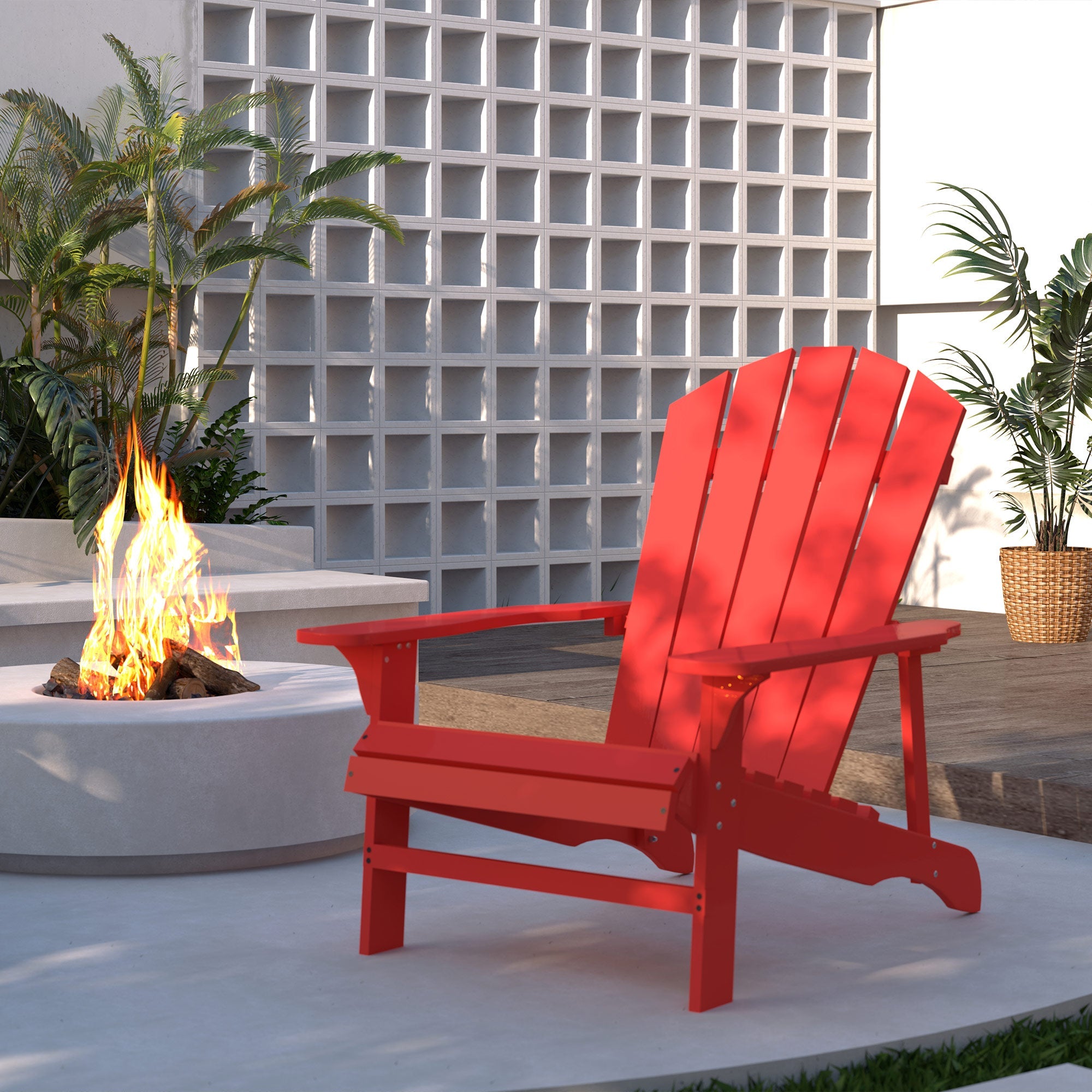 Outsunny Wood Adirondack Chair, Outdoor Patio Muskoka Chair with Slatted Design for Deck, Garden, Backyard, Fire Pit, Red