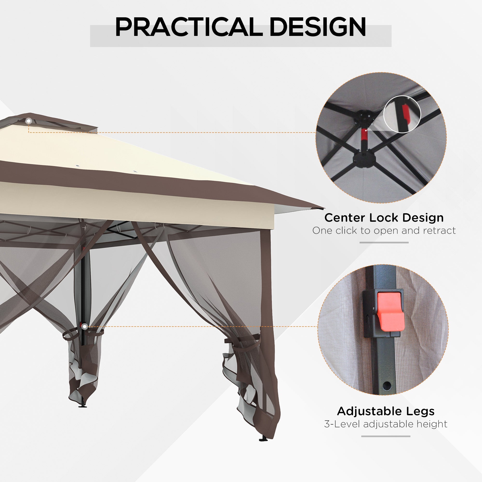 Outsunny 12' x 12' Foldable Pop-up Party Tent Instant Canopy Sun Shade Gazebo Shelter Steel Frame Oxford w/ Roller Bag, Brown