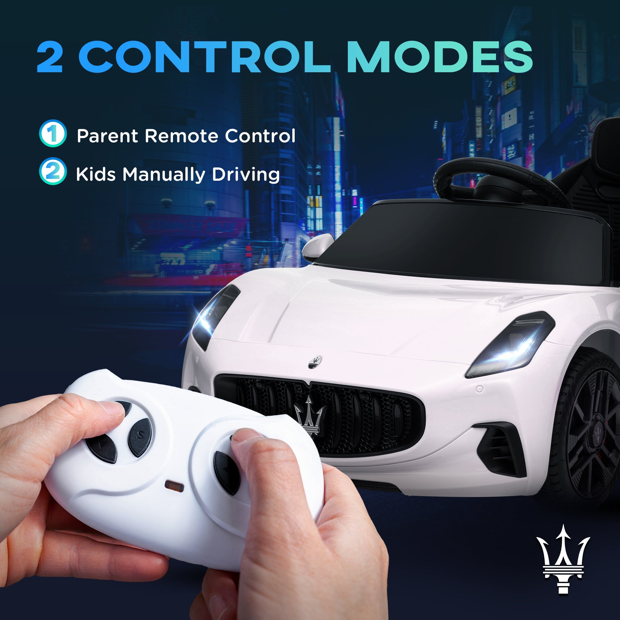 Qaba 12V Maserati Gran Turismo Licensed Kids Electric Car w/ Remote Control, Soft Start, LED Lights, Music, Horn, MP3, White
