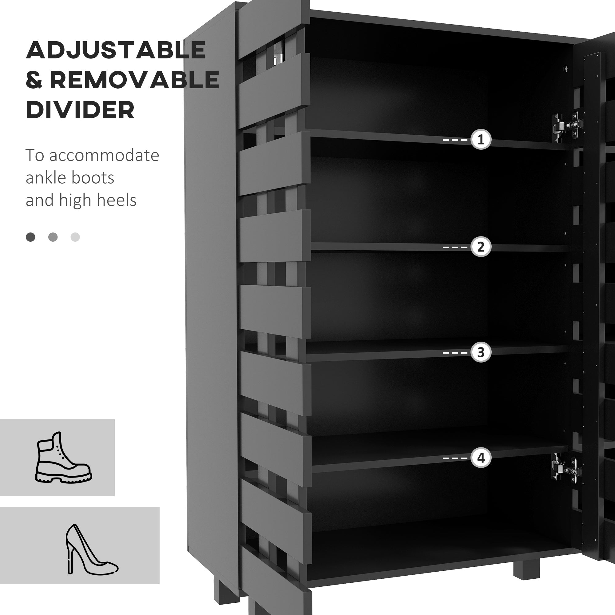 HOMCOM Shoe Storage Cabinet 21 Pair Organizer 5 Tier Double Door Cupboard 5 Tier Open Shelves