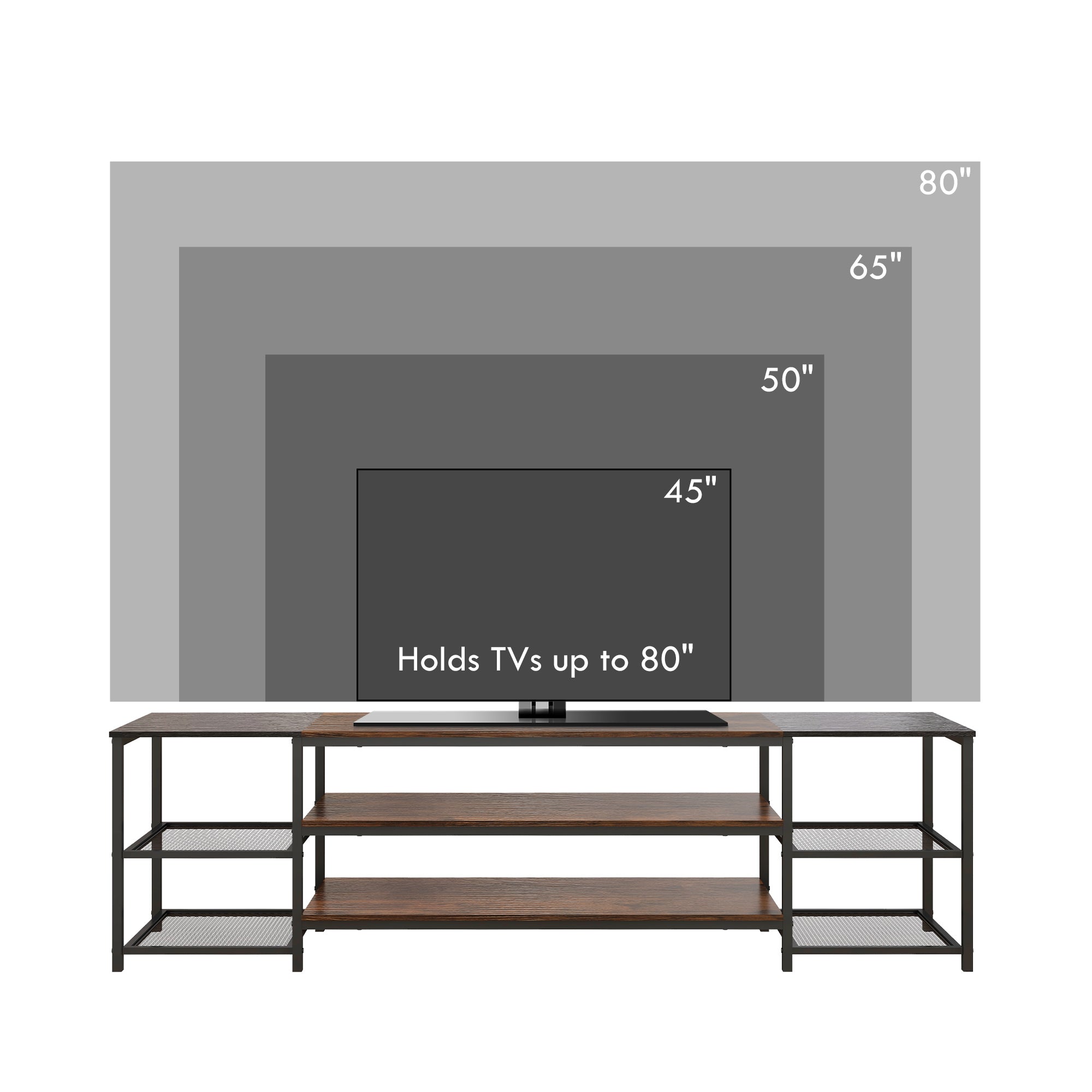 HOMCOM TV Stand: For 80" Screens, Industrial Design, Storage Shelf, Steel Frame, Living Room