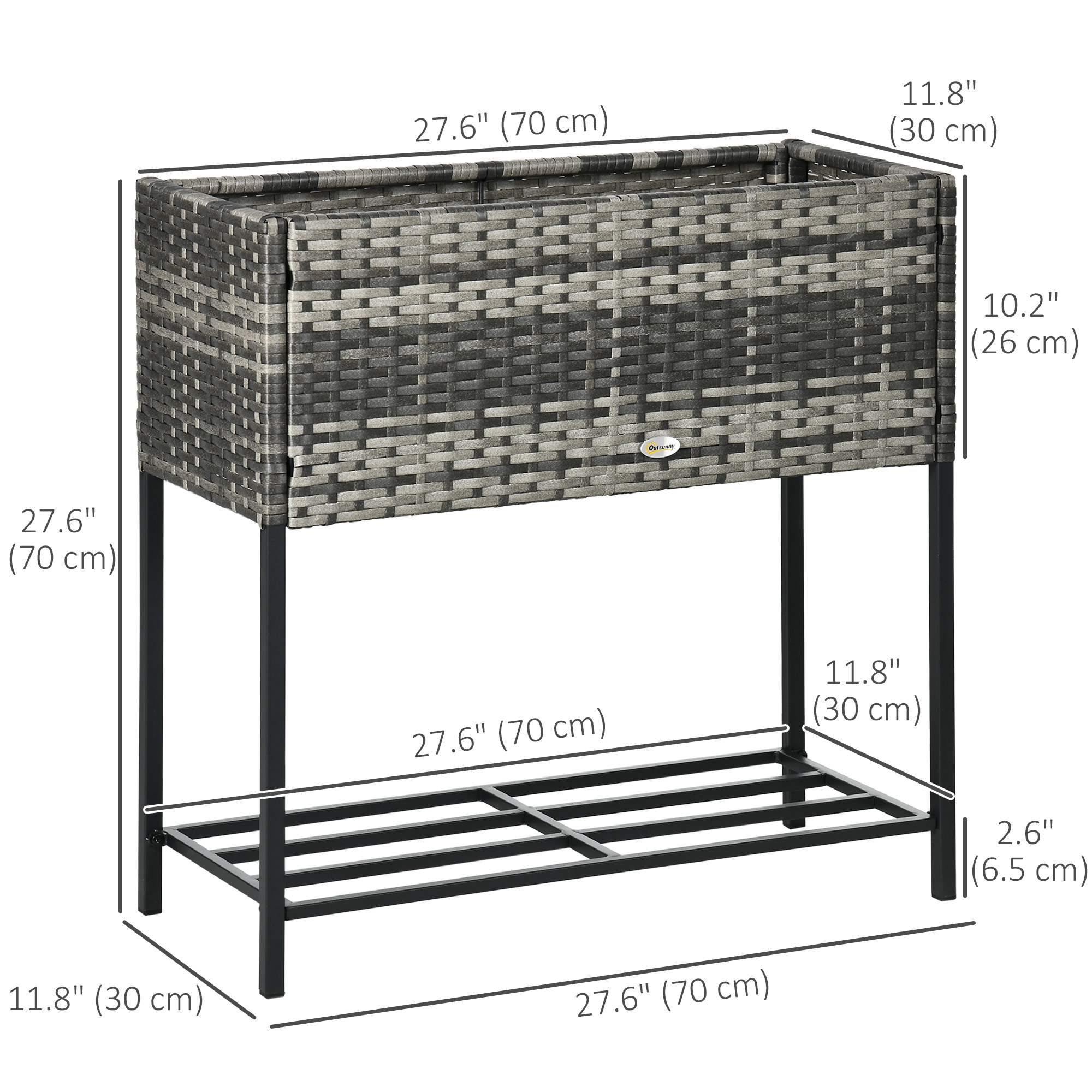Outsunny Rattan Raised Garden Bed - Elevated Planter Boxes with Storage Shelf for Herbs, Vegetables, Grey