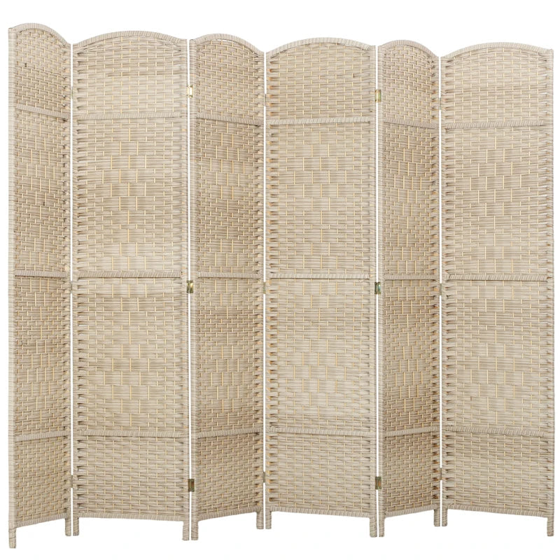 6 Ft Tall Folding Room Divider, 6 Panel Portable Privacy Screen, Hand-Woven Partition Wall Divider, Light Oak